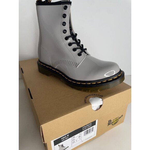 Doc Dr. Martens 1460 Patent Leather Lamper Lace Up Boots in Zinc Grey Eu 38 US 7 - Picture 3 of 6
